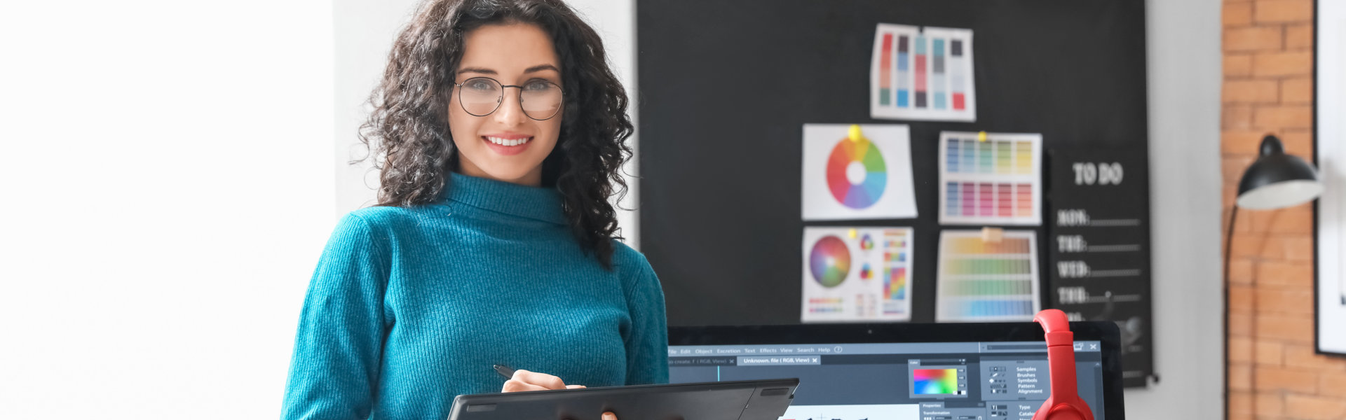 Young female designer working in office